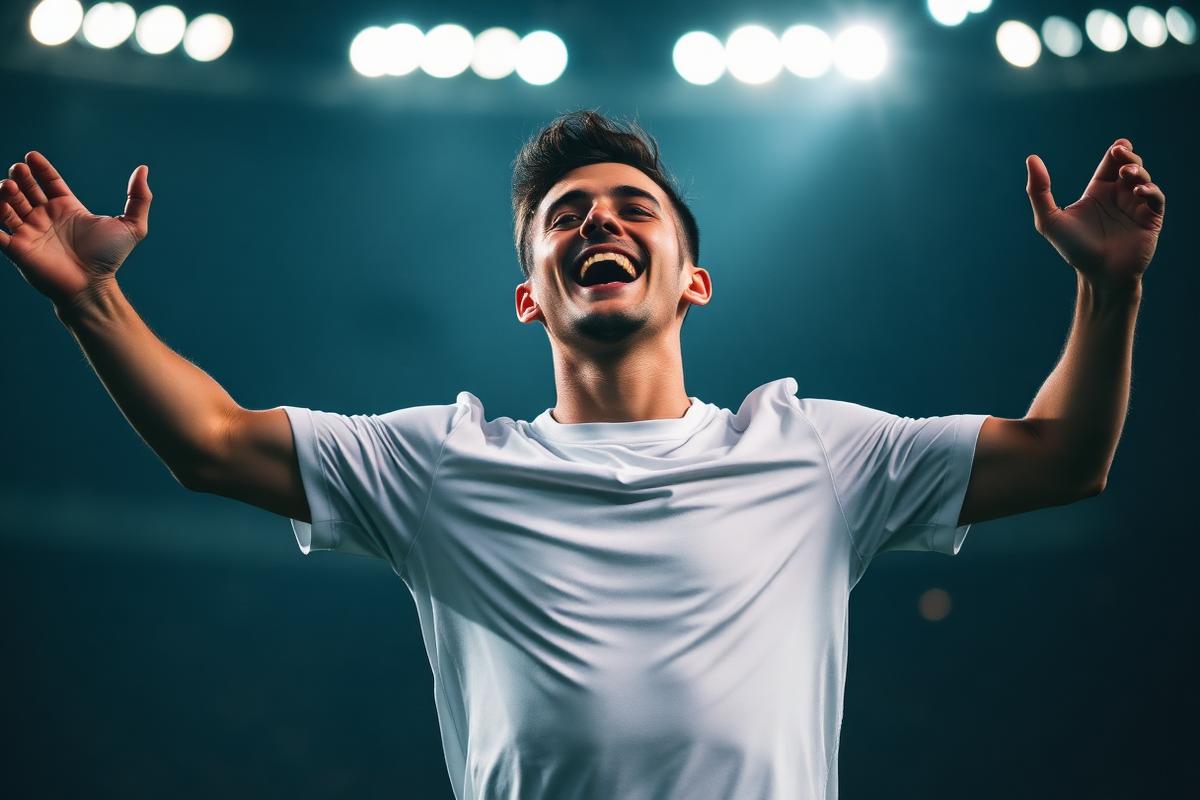 Futbolista celebrando con los brazos abiertos